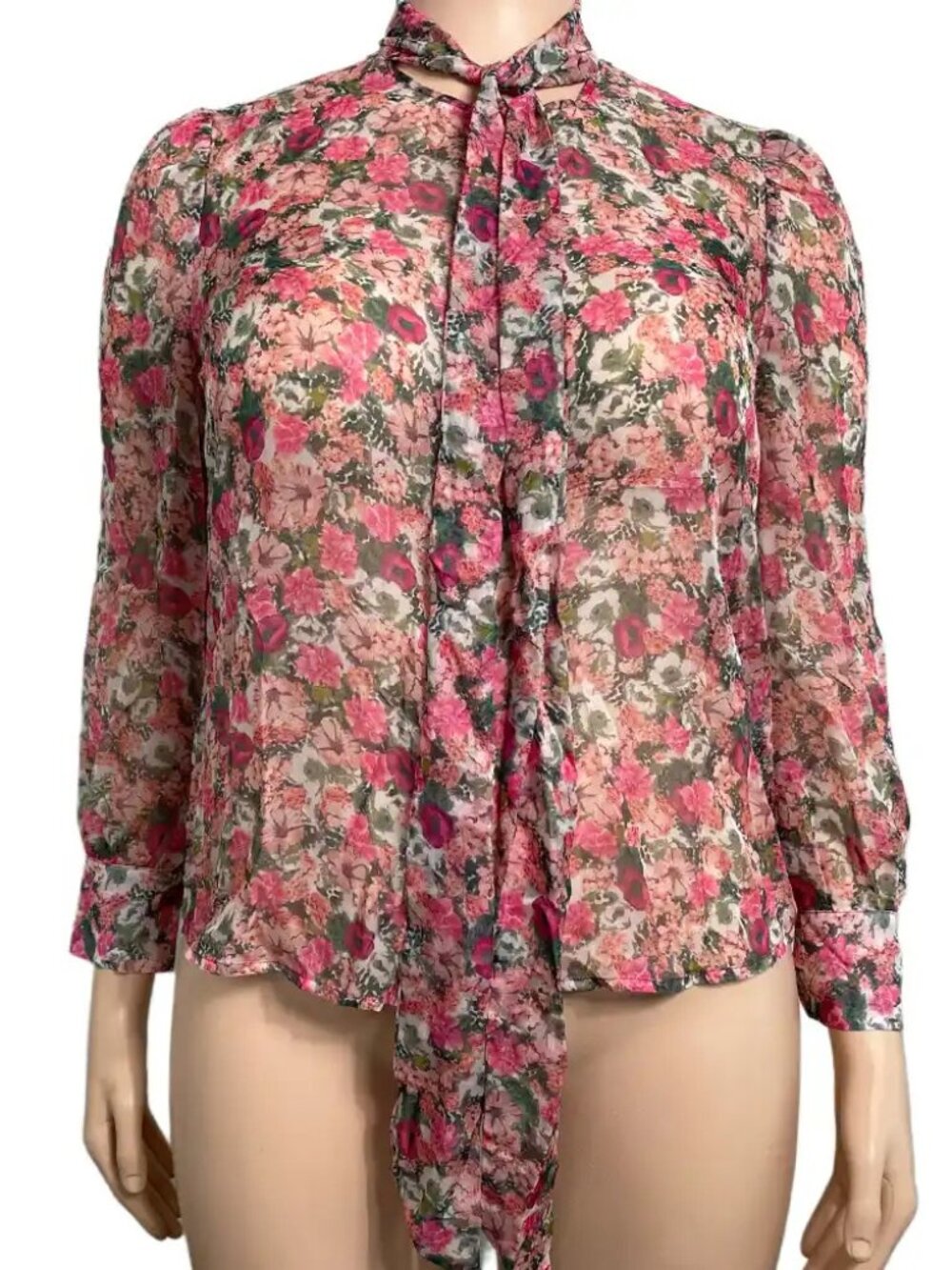 INC International Concepts Floral Tie Neck Blouse Pink Size XL